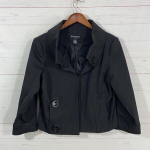 Essentials by ABS Womens Cropped 3/4 Sleeve Jacket Sz M Black Hook & Eye Closure